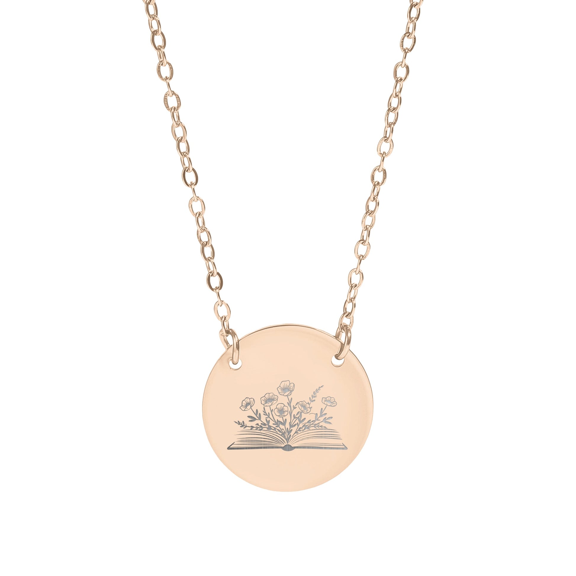 Elegant Floral Book Design Pendant Necklace