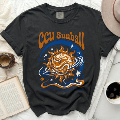 Black t-shirt with CCU Sunball graphic and text.