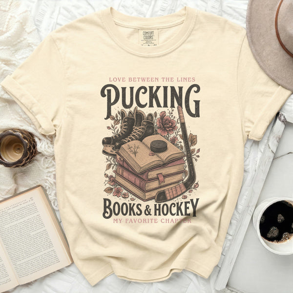 Pucking Books & Hockey Tee in Ivory