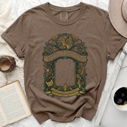 Brown t-shirt with vintage Griffin Antiquities design.