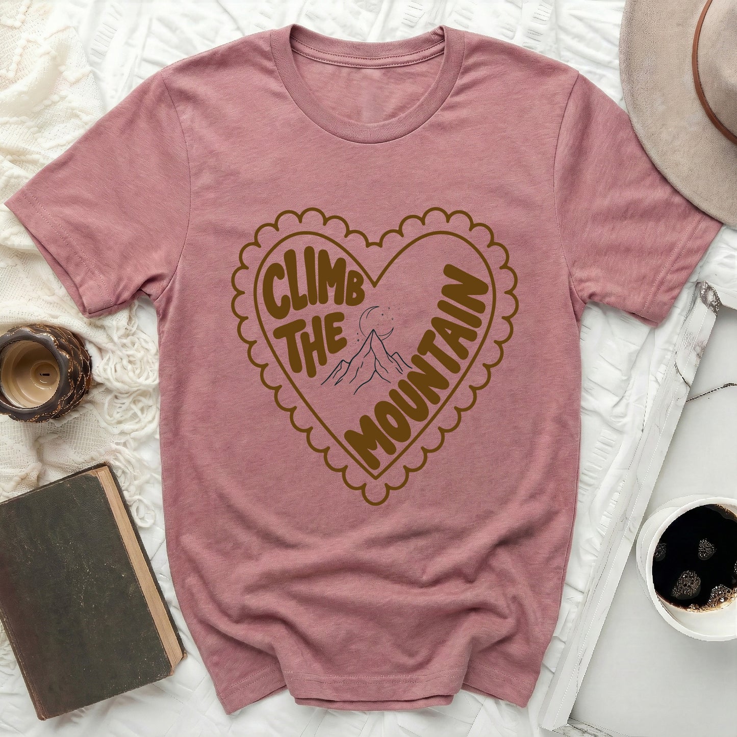 Pink Mountain Heart Graphic Outdoor Adventure product type
t-shirt
shirt
graphic tee
pink shirt
mauve top
heart design
mountain graphic
climb mountain
outdoor adventure
nature inspired
crescent moon
wanderlust
travel tee
hiking apparel
casual top
inspirational quote
rustic style
bohemian look
short sleeve
apparel