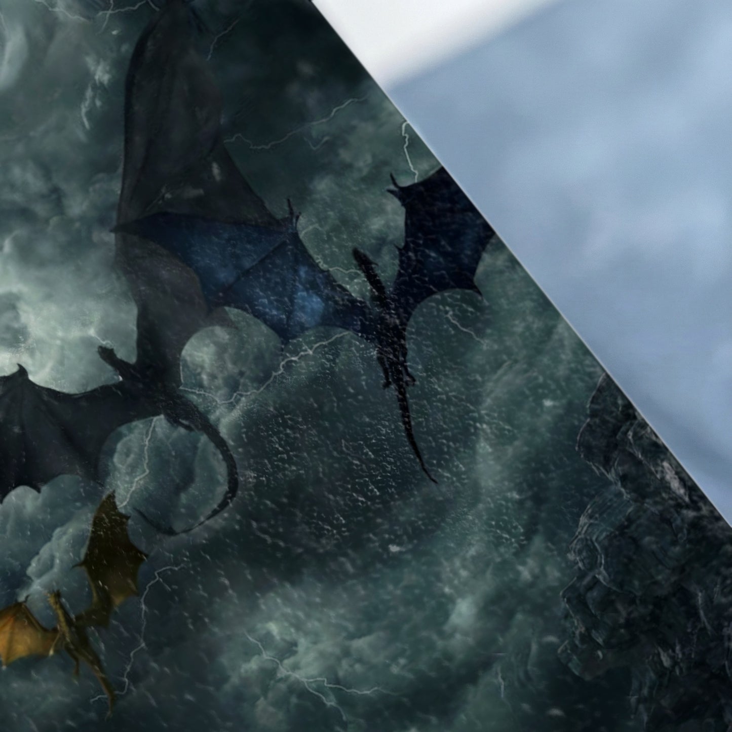 Dark Dragons Flying Stormy Sky Lightning Intense Fantasy product type