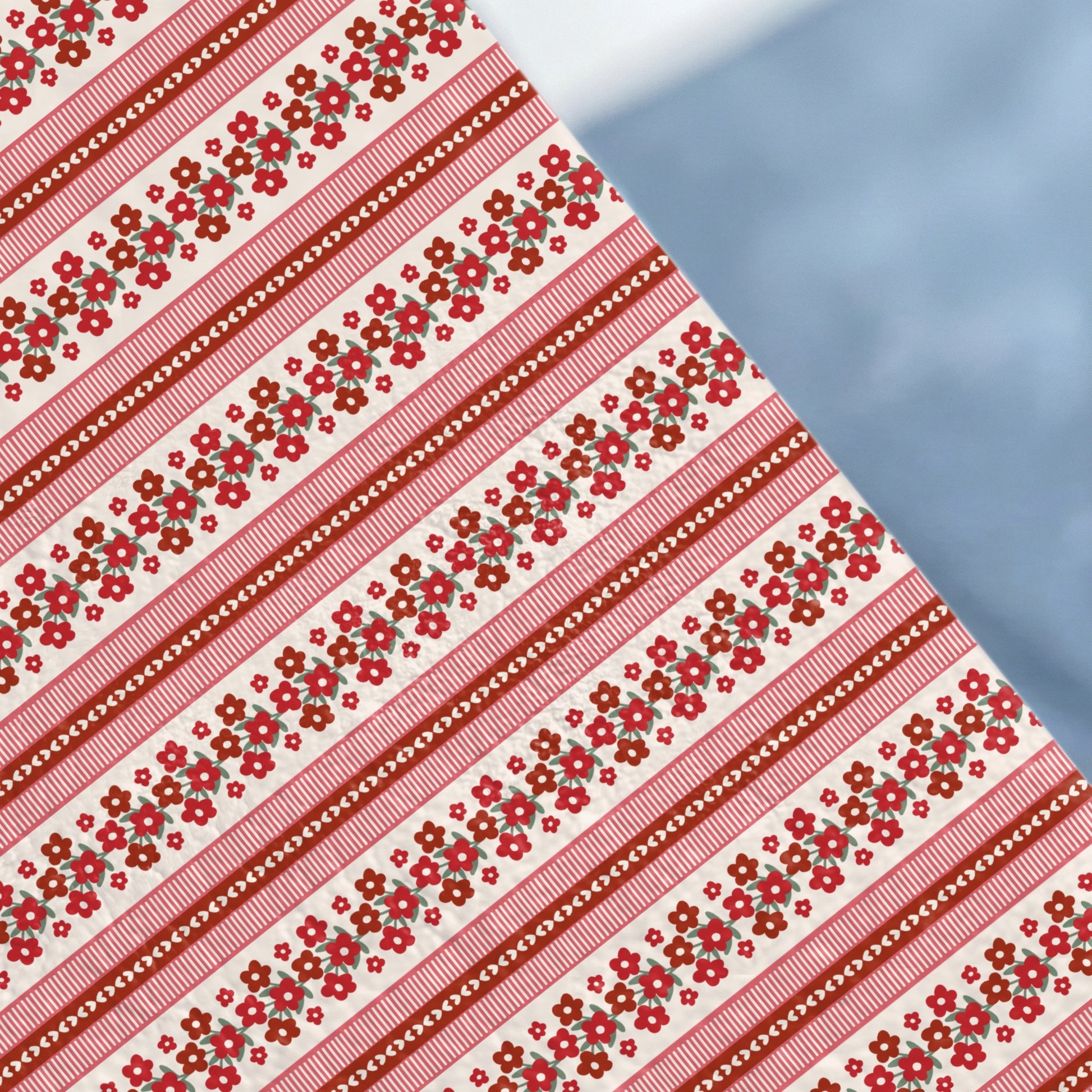 Red and Pink Floral Striped Design Patterned Product