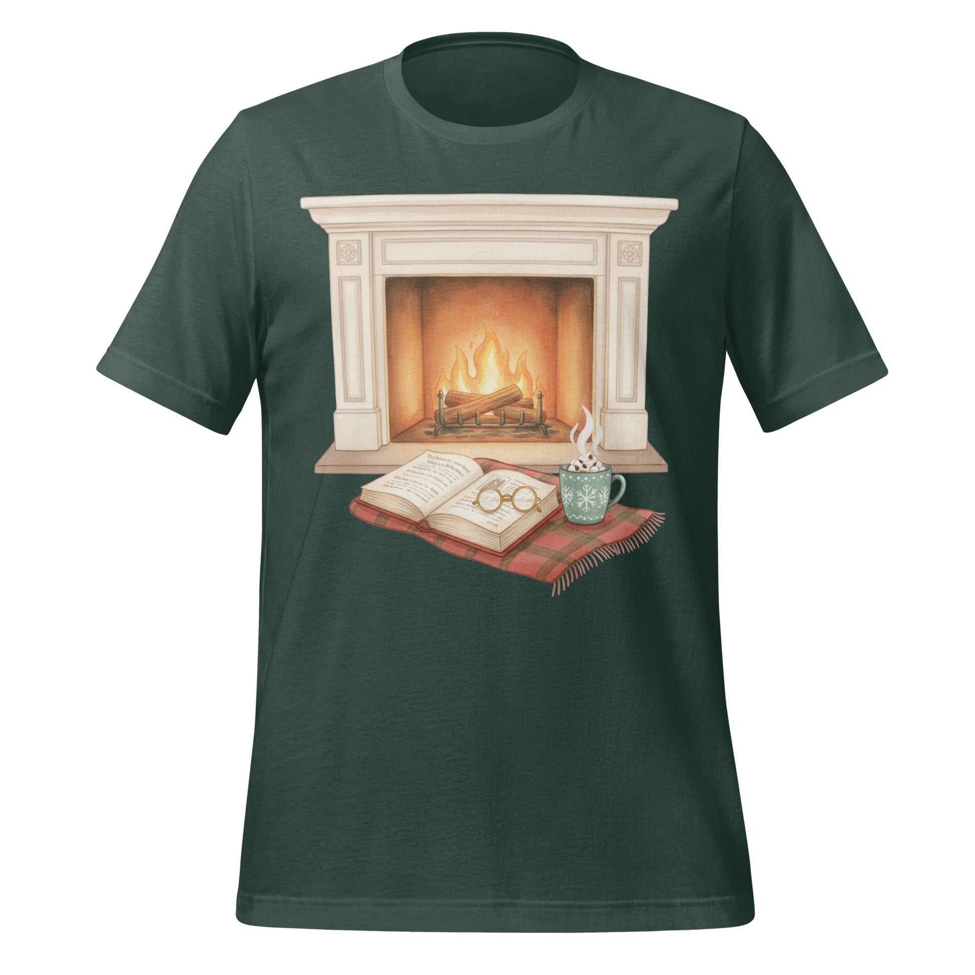 Cozy Fireplace and Books Illustration T-Shirt