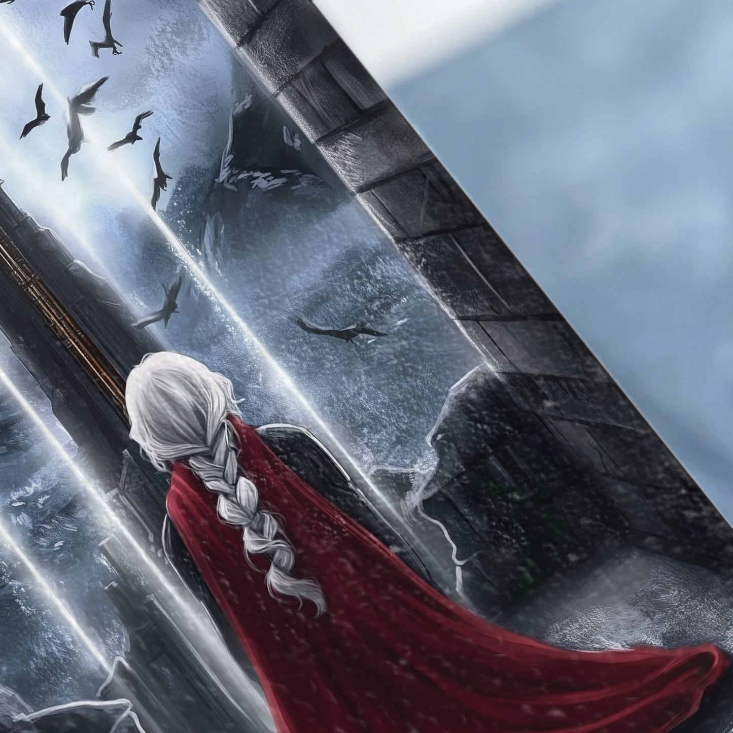 Fantasy Character White Braid Red Cape Flying Creatures product type