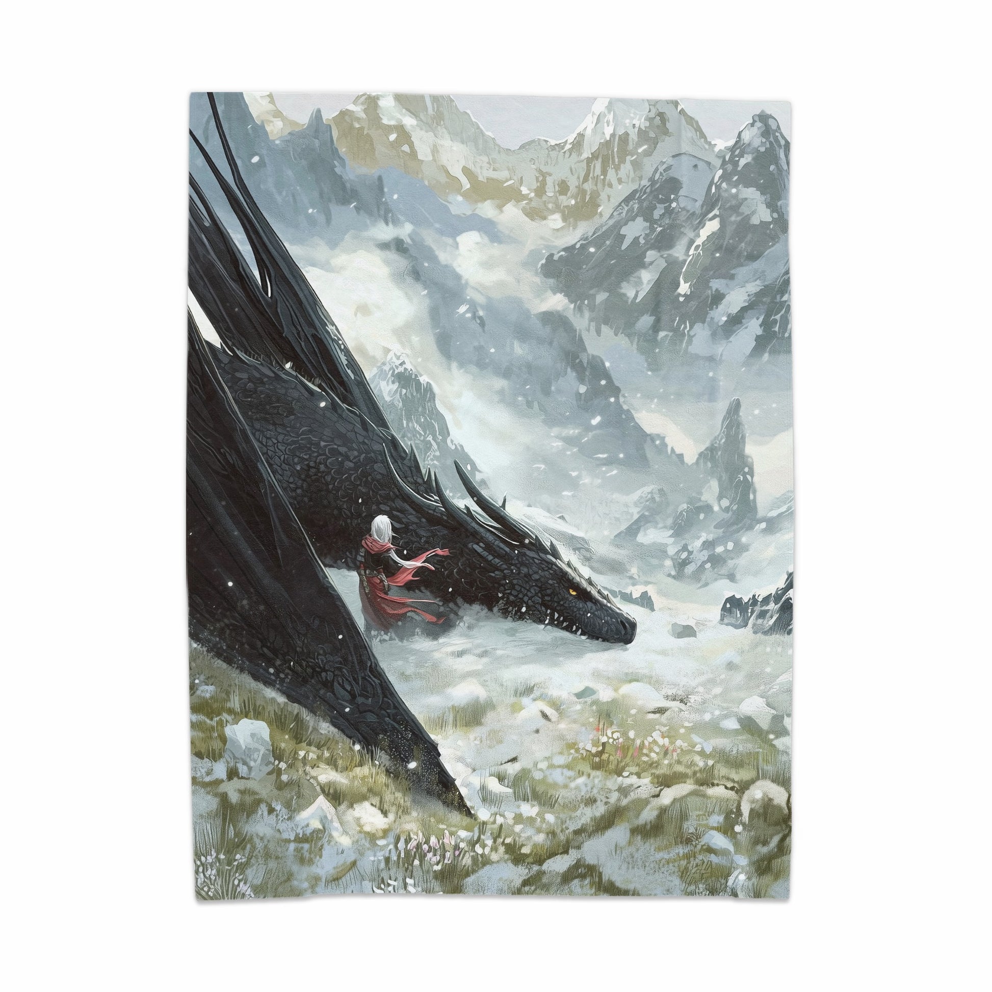 Winter Mountain Dragon Fantasy Print Tapestry