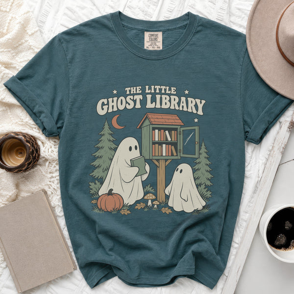 Little Ghost Library Tee in Blue Spruce