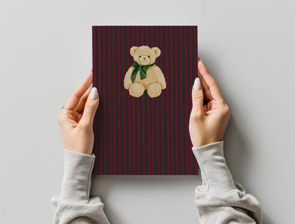 Cute Teddy Bear on Striped Background Notebook