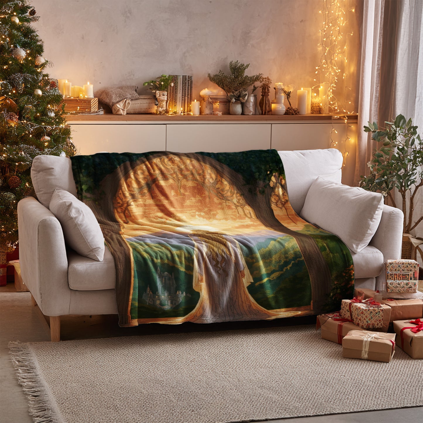 Magical Forest Scene Cozy Blanket for Home Decor