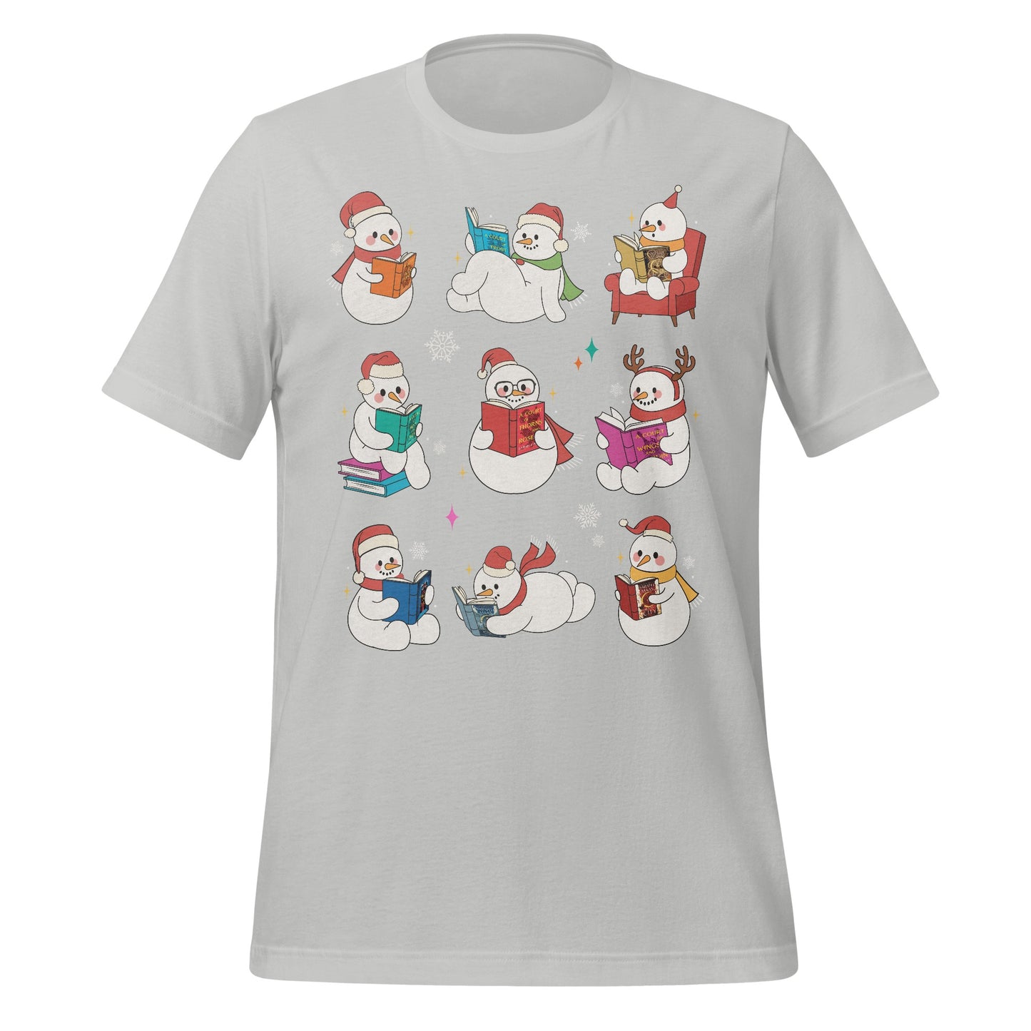 Cute Snowmen Reading Books Illustration Shirt