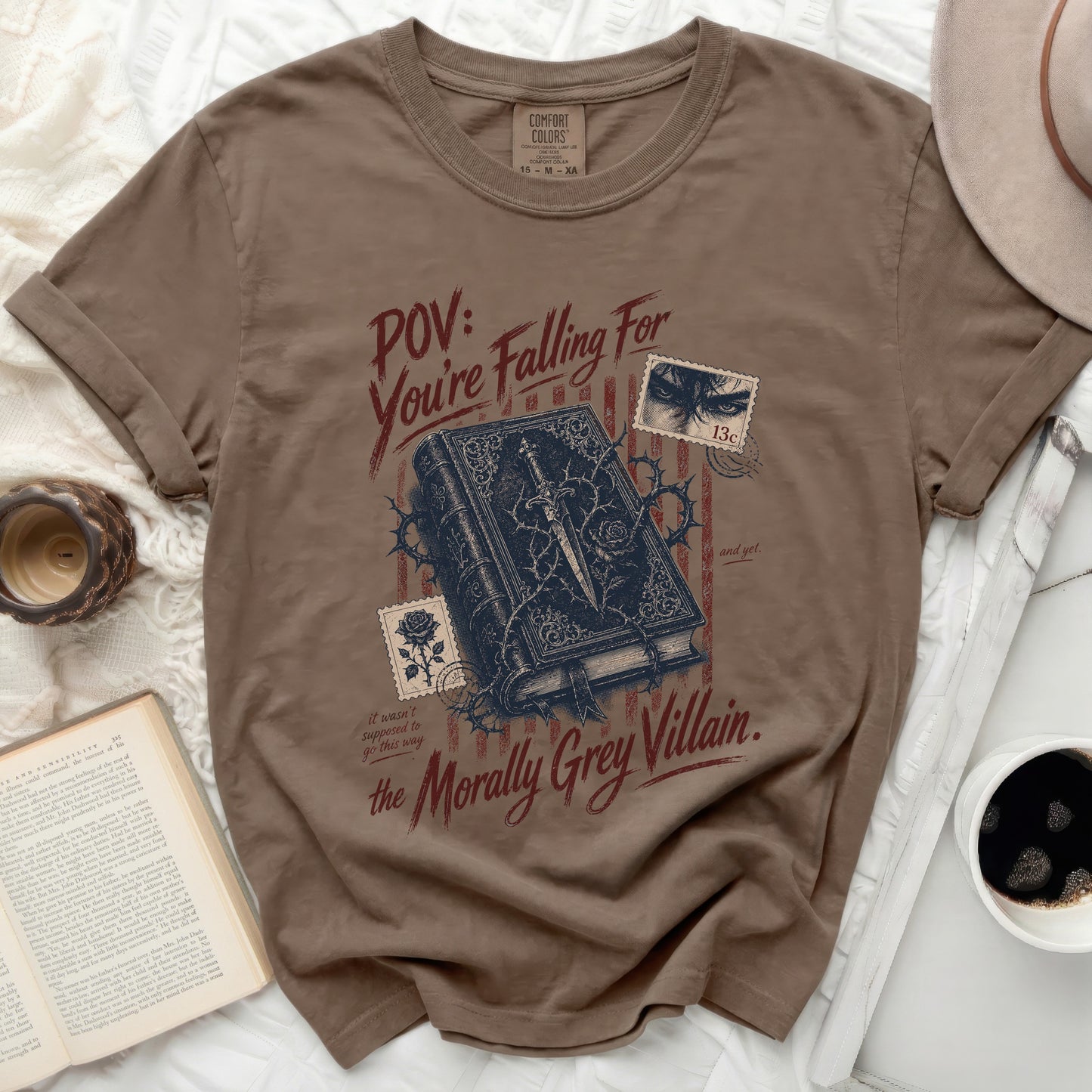 Comfort Colors t-shirt with vintage book graphic and text.