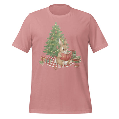 Adorable Bunny Reading by Christmas Tree T-shirt