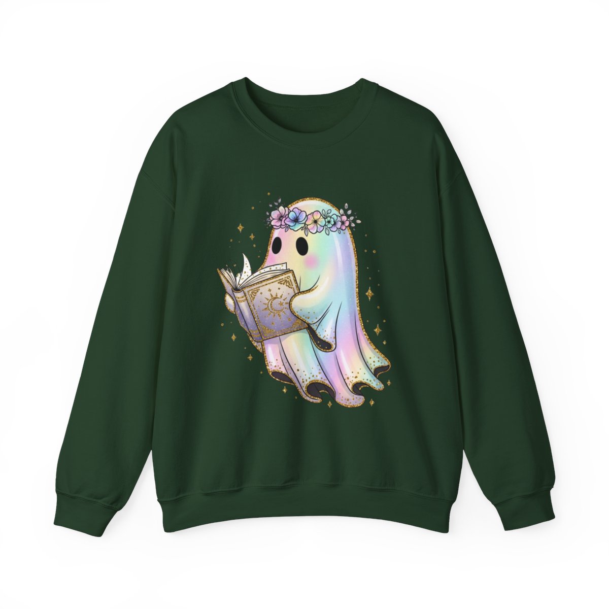 Reading Ghost with Floral Crown Fantasy Art Sweatshirt - MagicMerchEmporium