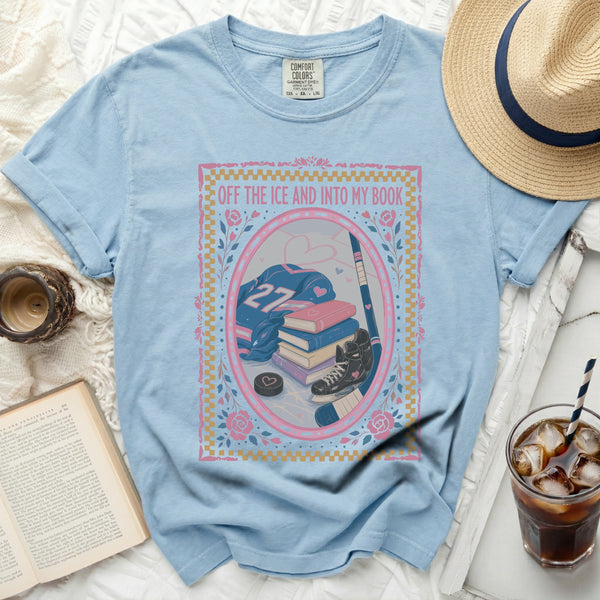Off the Ice & Into My Book Tee in Chambray