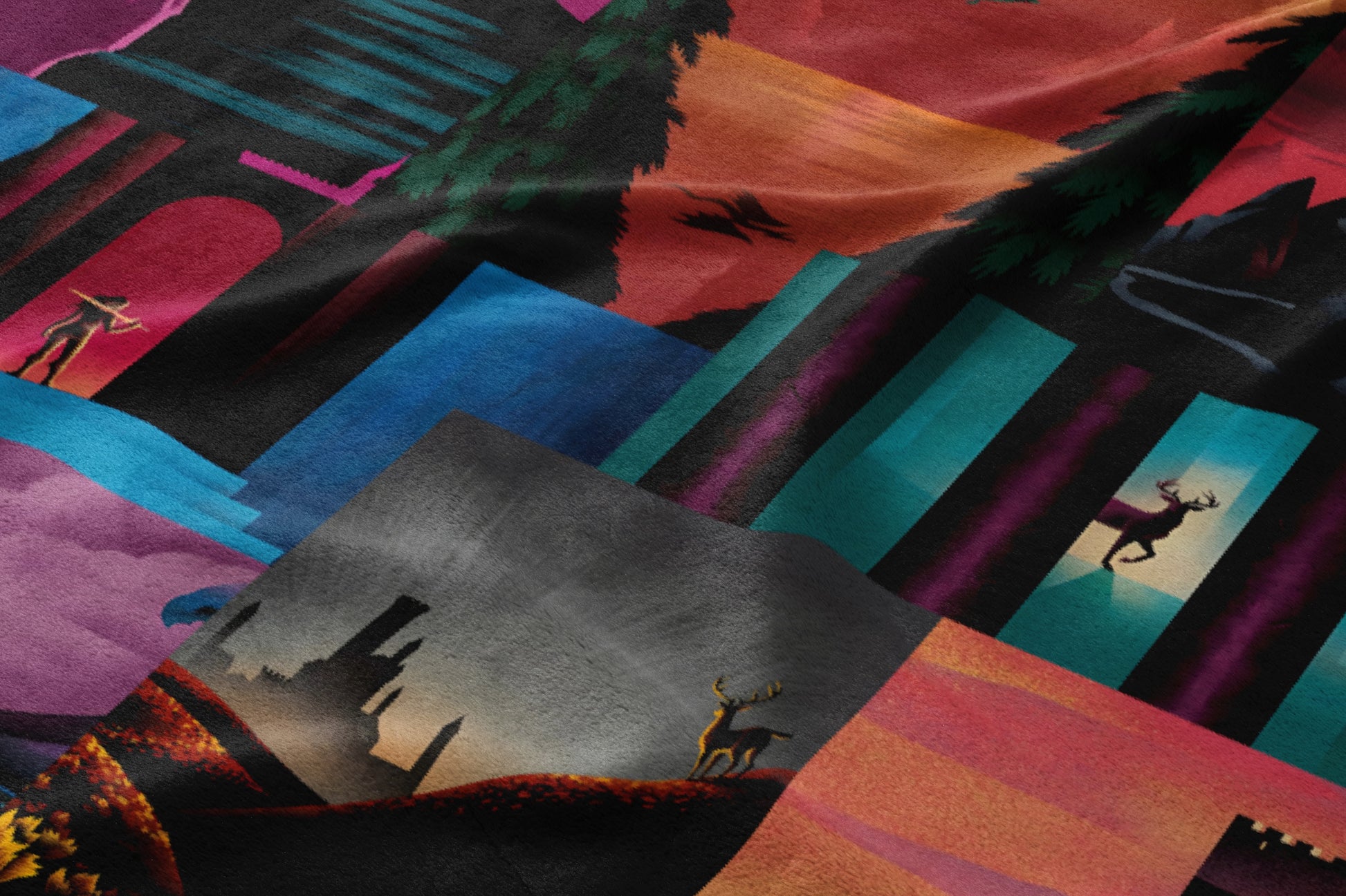 Vibrant Multicolored Deer Landscape Art product