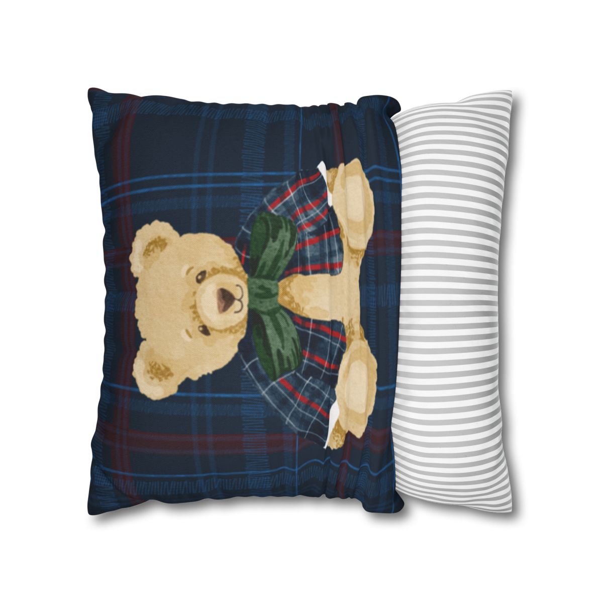 Teddy Bear Cushion with Striped Pillow Design