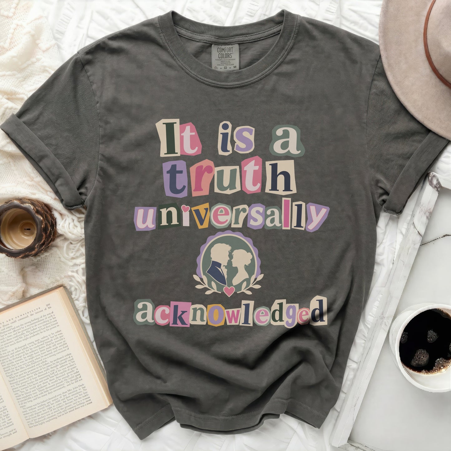 It is a truth universally acknowledged t-shirt with silhouettes.