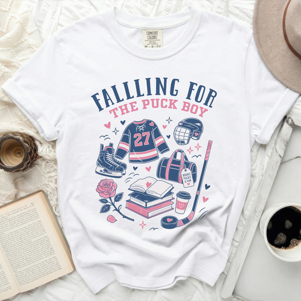Falling For The Puck Boy Tee in White