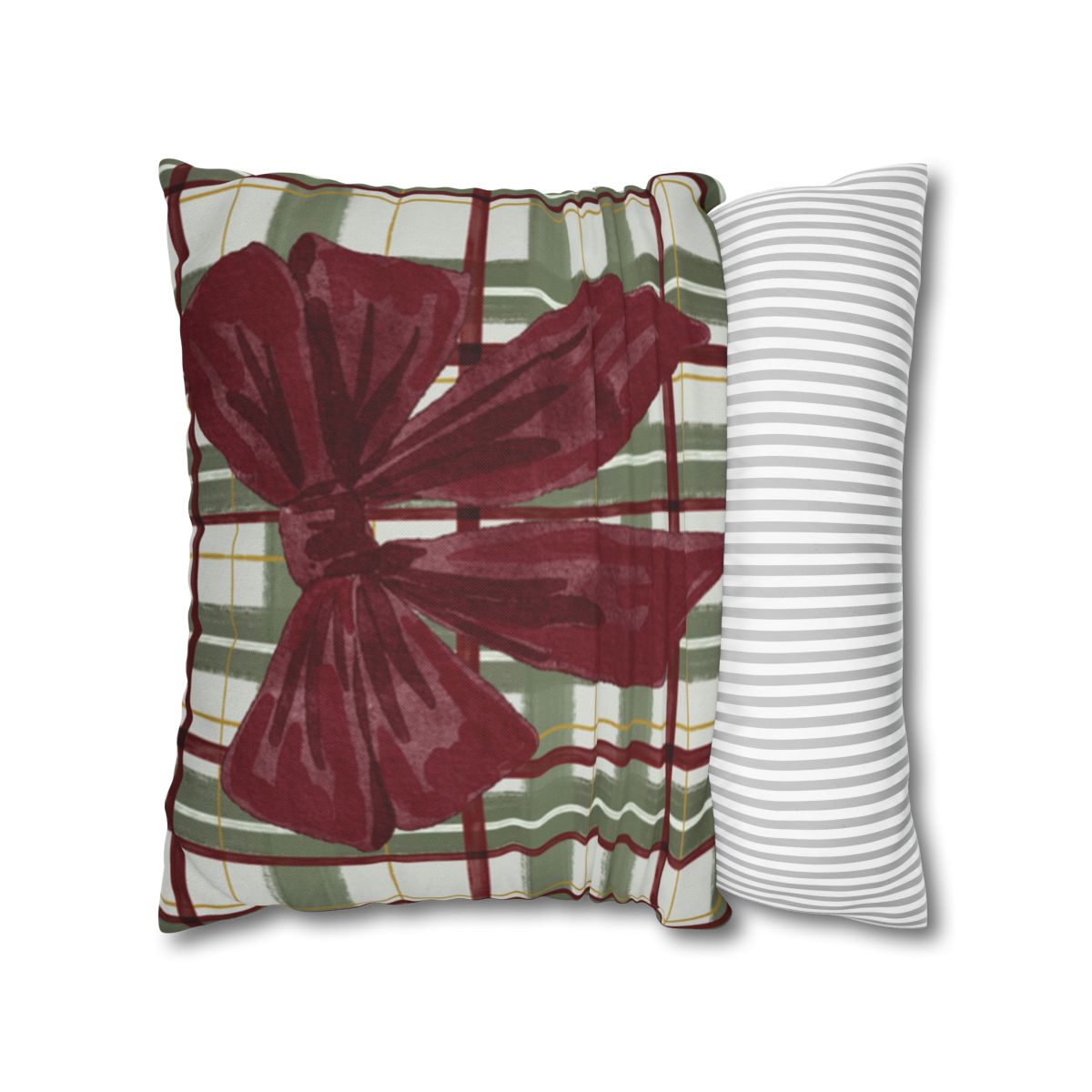 Festive Red Bow and Striped Design Throw Pillow