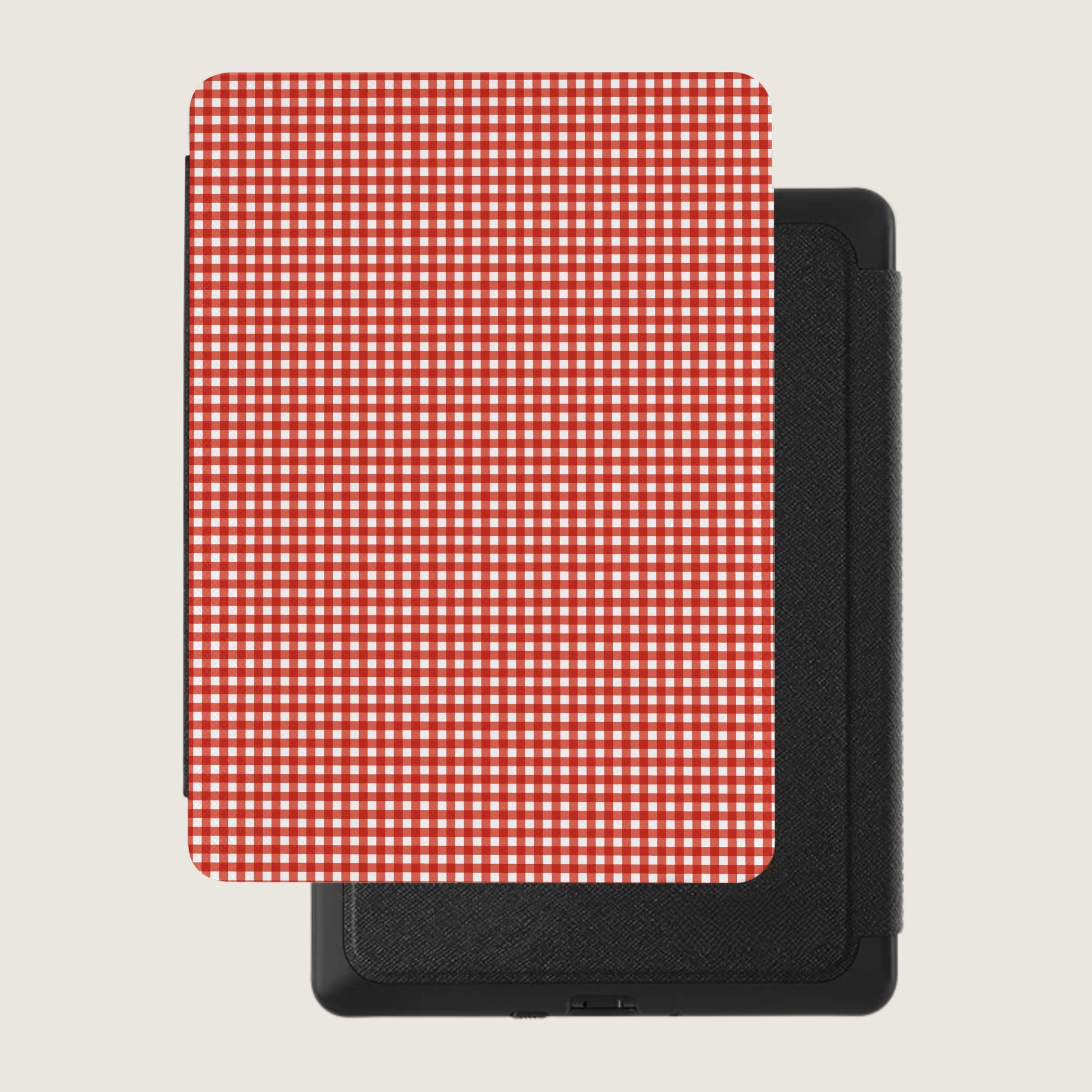 Red and White Checkered Kindle Cover with Classic Design
