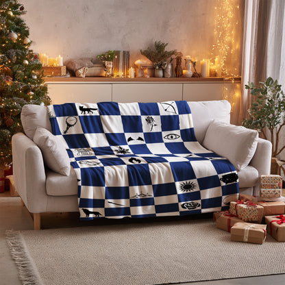 Cozy Blue and White Checkered Blanket for Living Room