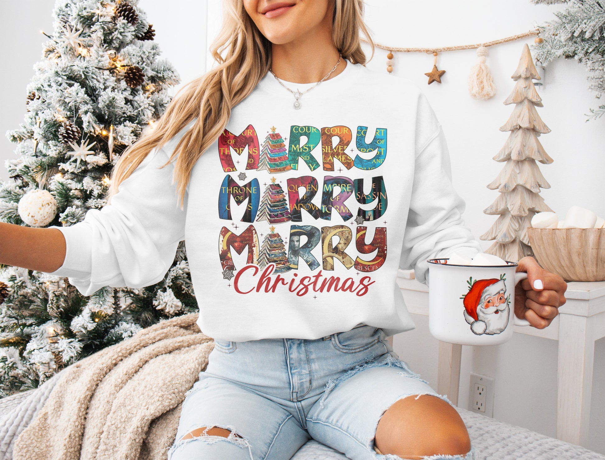Colorful Merry Christmas Sweatshirt Festive Holiday Fashion