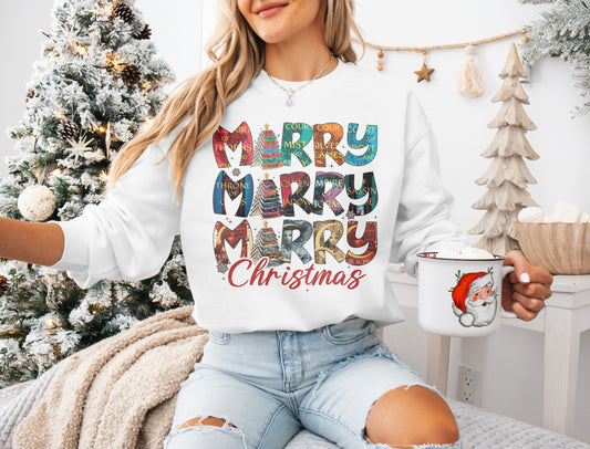 Colorful Merry Christmas Sweatshirt Festive Holiday Fashion