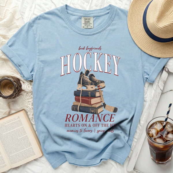 Book Boyfriends Hockey Romance Spicy Reads Tee in Chambray