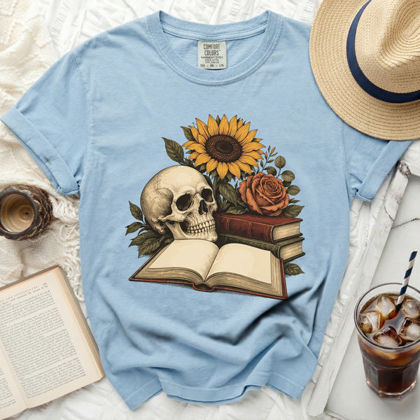 Dark Academia Skull Tee in Chambray