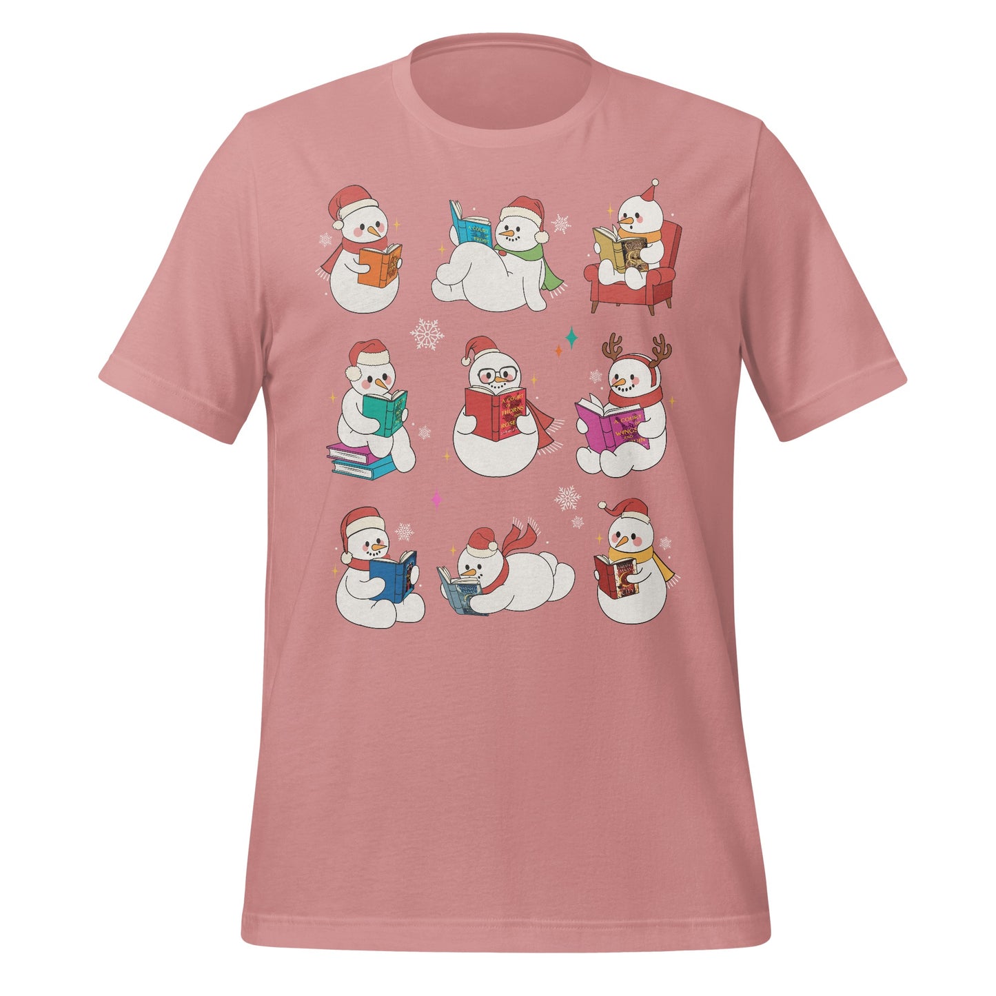 Snowmen Reading Books Pink Holiday Shirt