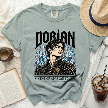 Light blue t-shirt with "DORIAN KING OF ADARLAN TOUR" graphic.