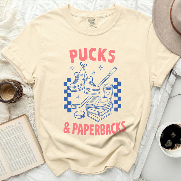 Pucks & Paperbacks Tee in Ivory