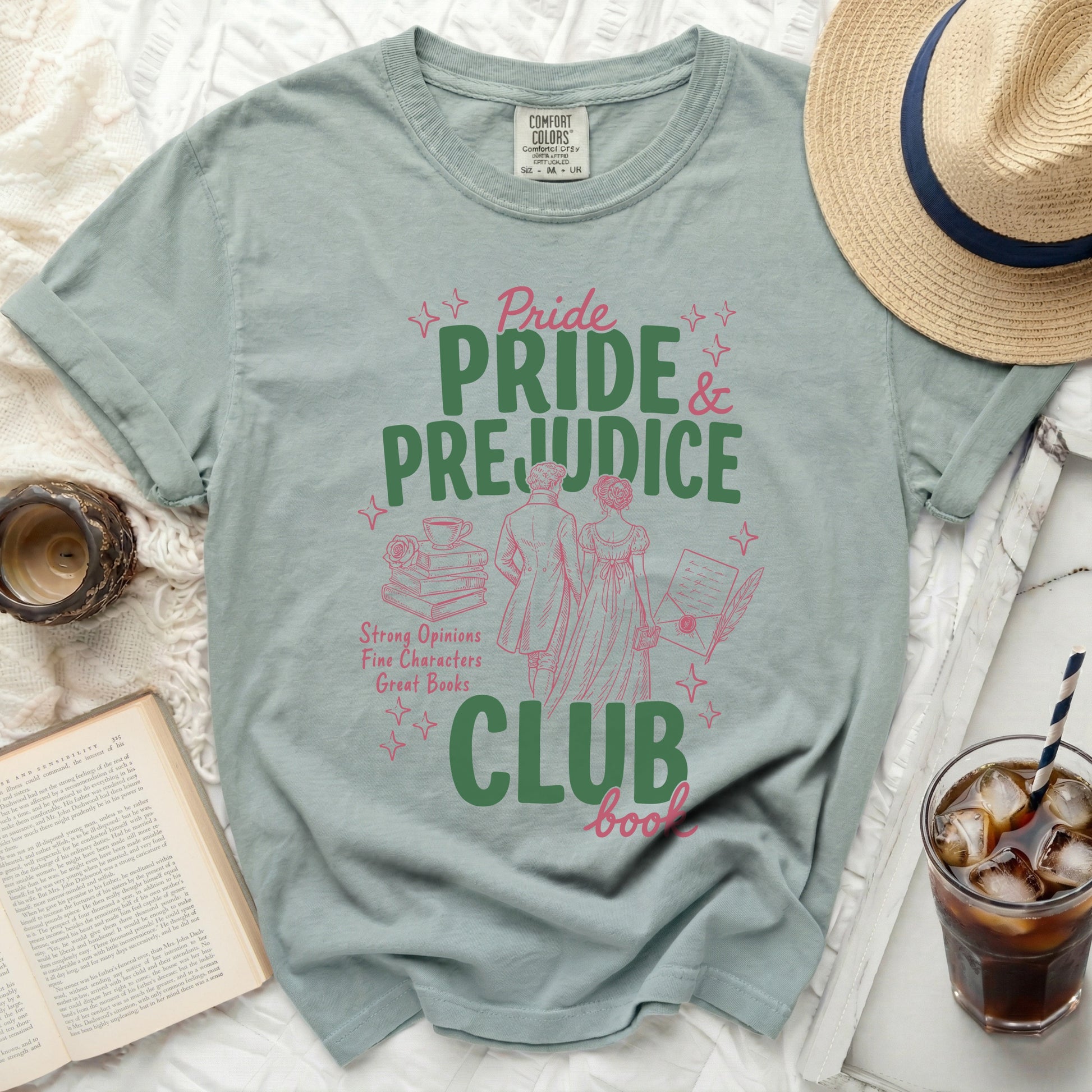 Comfort Colors Pride and Prejudice book club faded green t-shirt
