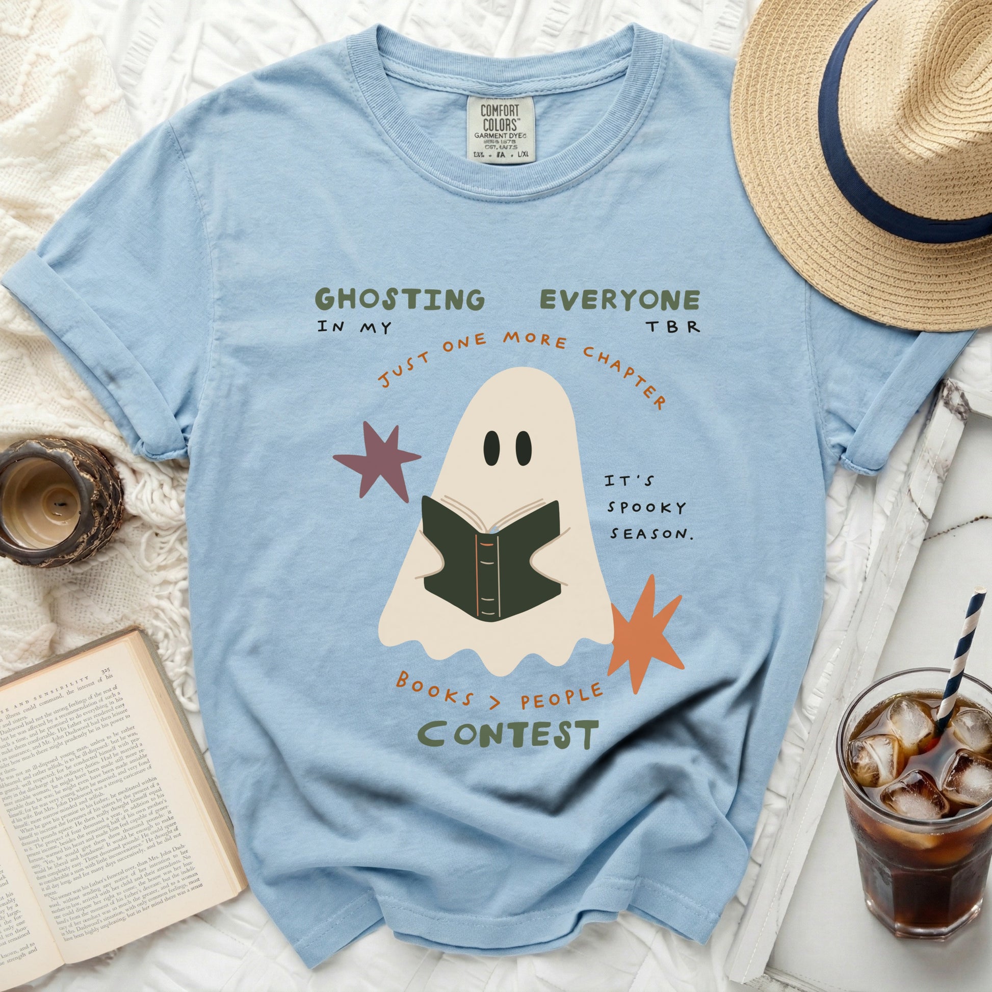 Ghosting Everyone TBR: Ghost holding book, "Just one more chapter", "Books > People Contest".