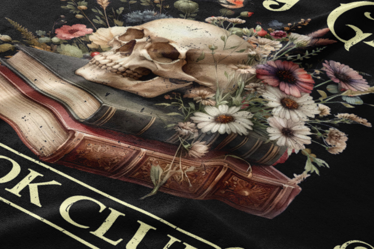 Skull and Flowers Graphic Black Book Club Shirt
