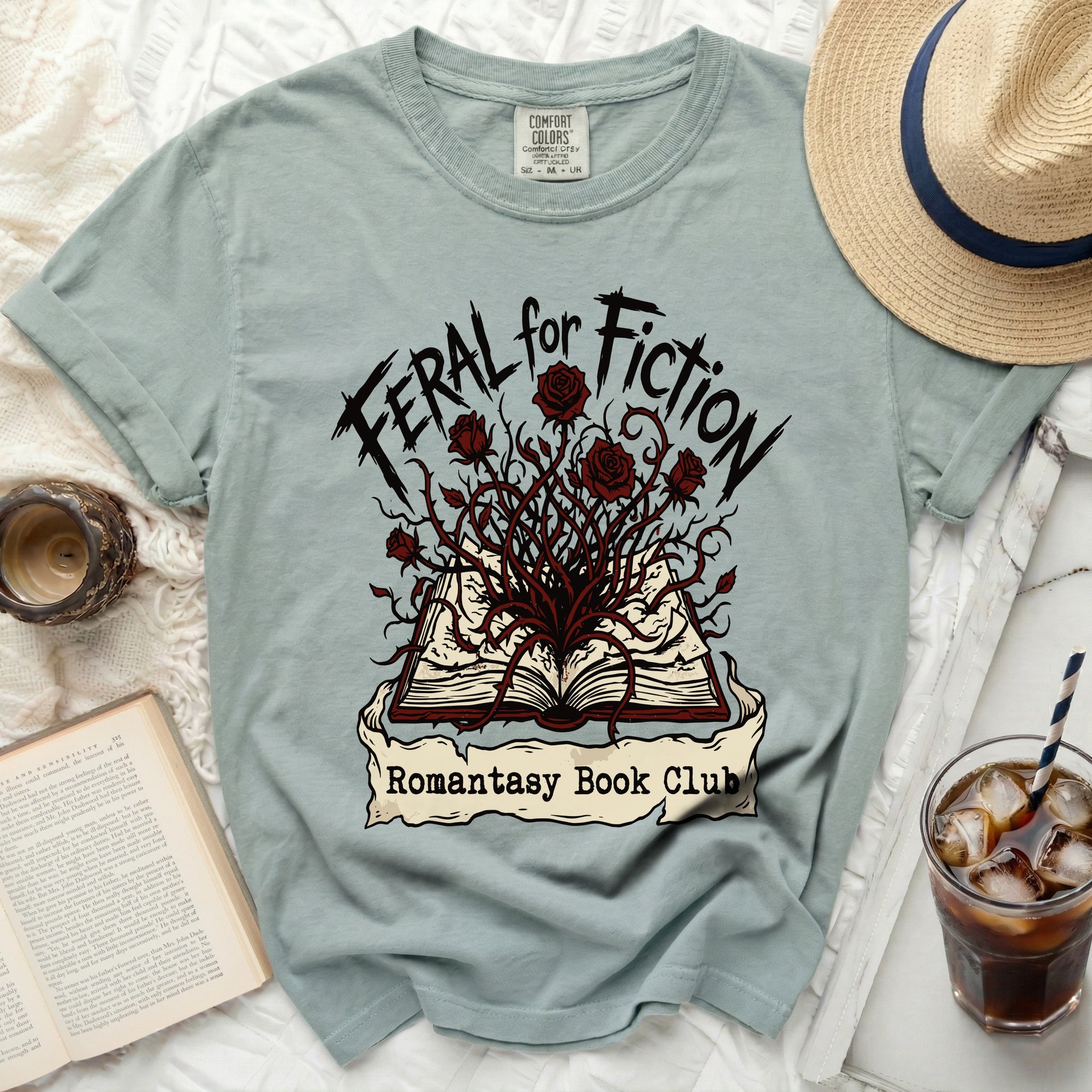 Feral for Fiction Romantasy Book Club graphic tee.