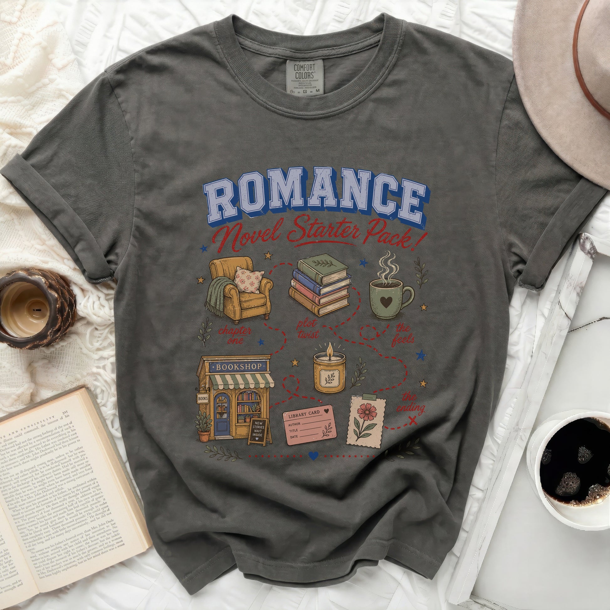 Romance Novel Starter Pack graphic with bookshop and reading icons.