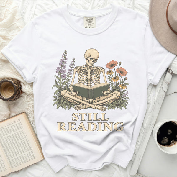 Still Reading Skeleton Tee in White