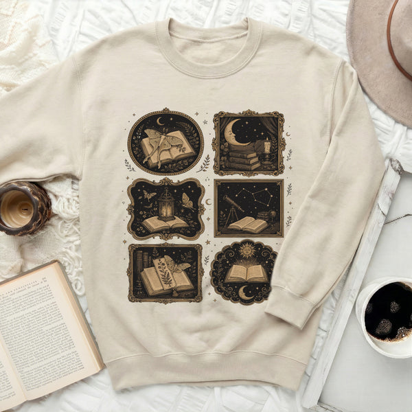 Enchanted Library Moon Sweatshirt in Sand