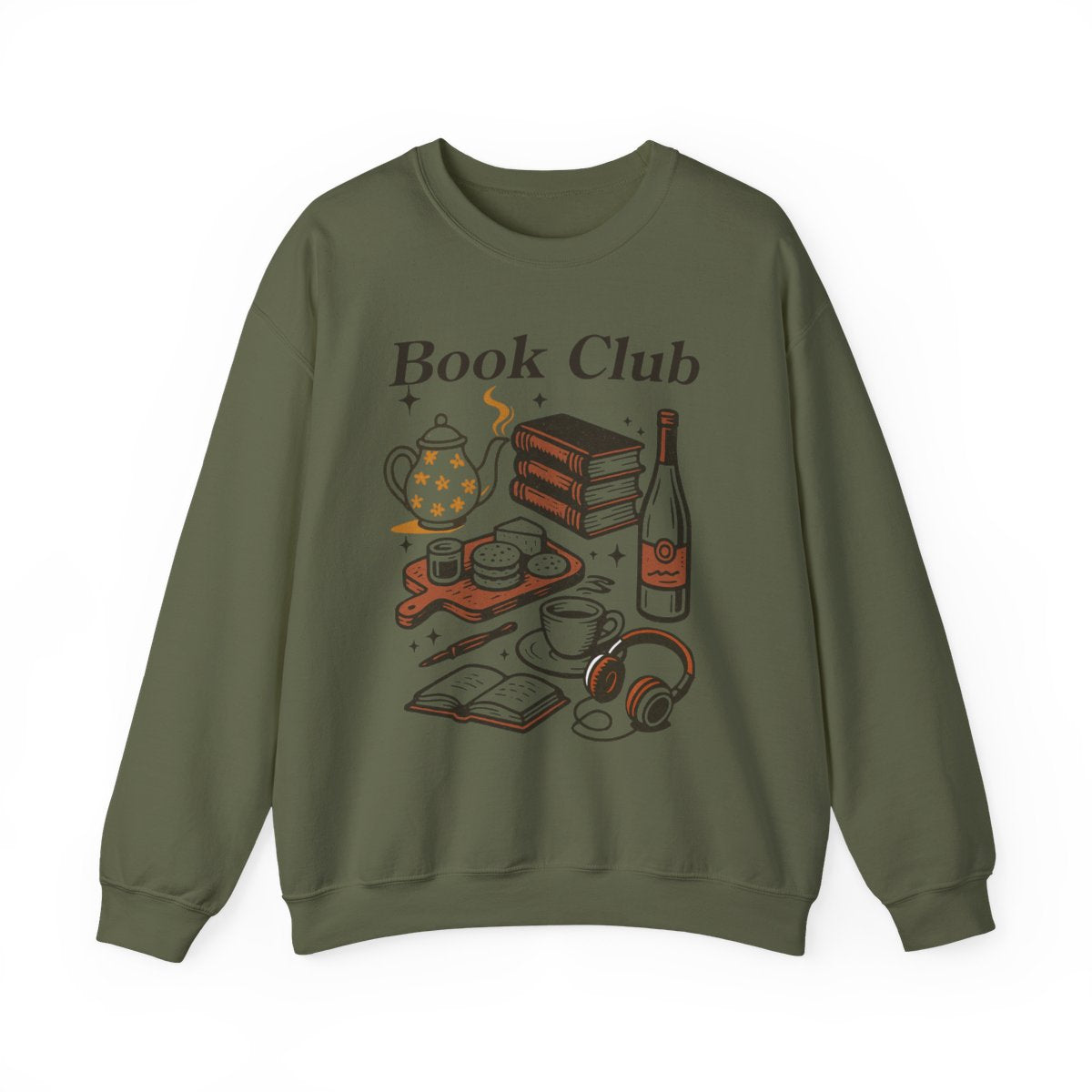 Book Club Aesthetic Reading Snacks Music and Wine Sweatshirt - MagicMerchEmporium