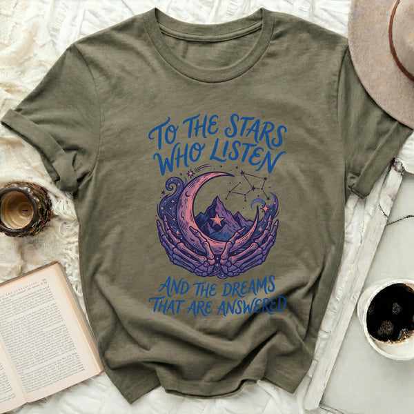 Velaris Skeletal Moon Tee in Military Green