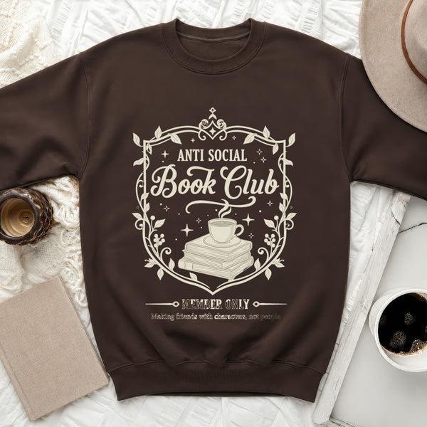 Anti Social Book Club Teacup Crest Sweatshirt in Dark Chocolate