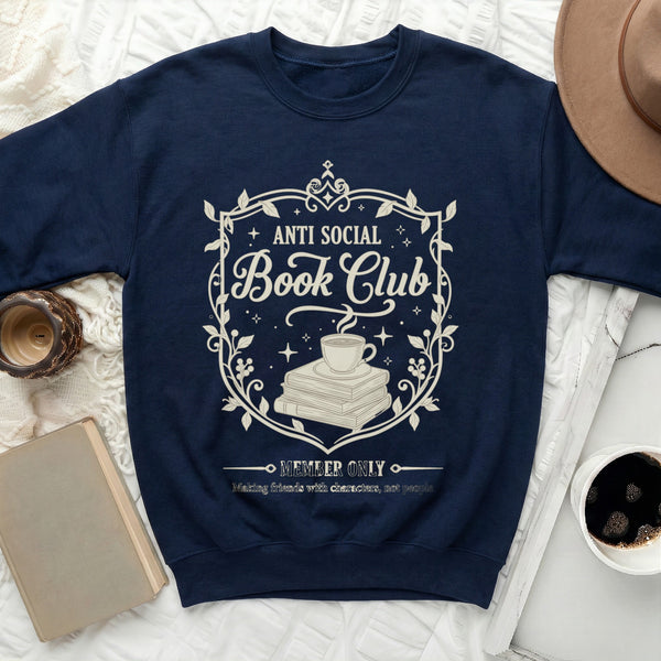 Anti Social Book Club Teacup Crest Sweatshirt in Navy