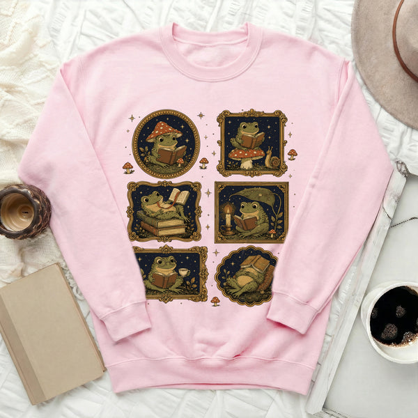 Literary Frogs Sweatshirt in Light Pink