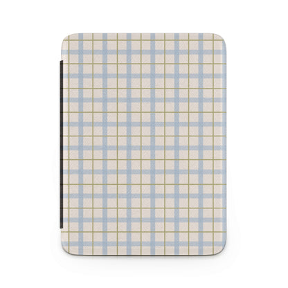 Blue and Beige Plaid Patterned iPad Case Cover