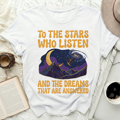 TO THE STARS WHO LISTEN Dreams Answered T-Shirt product type
Stars Listen
Dreams Answered
Celestial Design
Cosmic TShirt
Moon Mountains
Galaxy Print
Inspirational Quote
Mystical Tee
Spiritual Apparel
Night Sky Graphic
Astrology Theme
Fantasy Art
Unique Design
Graphic Top
Gift Idea
Trendy Shirt
Aesthetic Tee
Positive Message
Universe Inspired
White T-Shirt