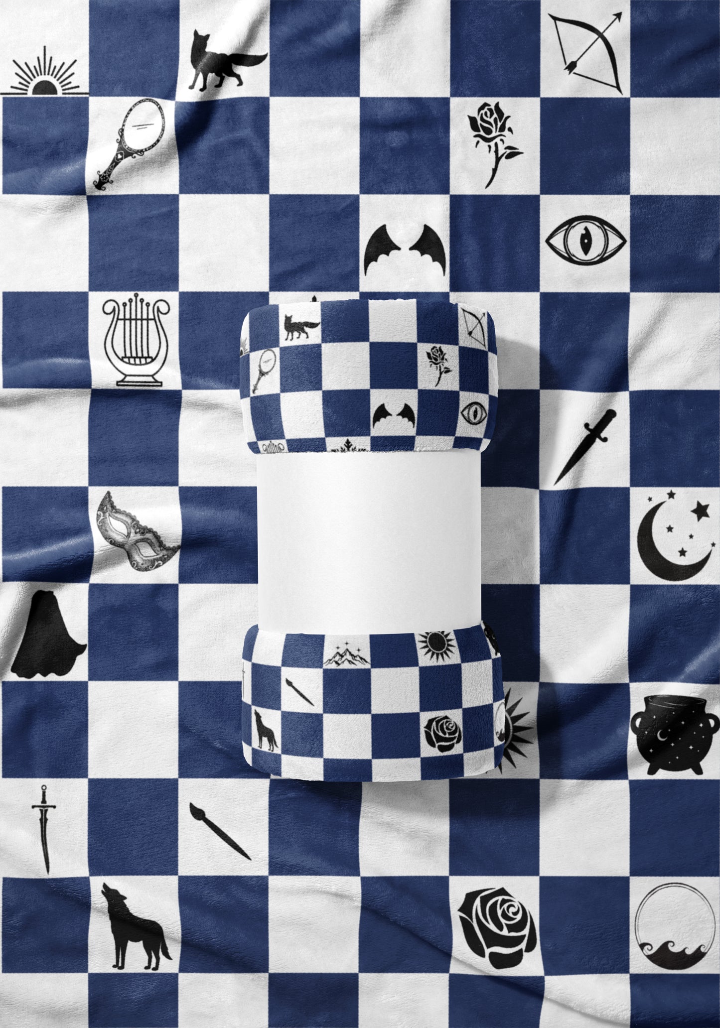 Blue and White Checkerboard Pattern Blanket