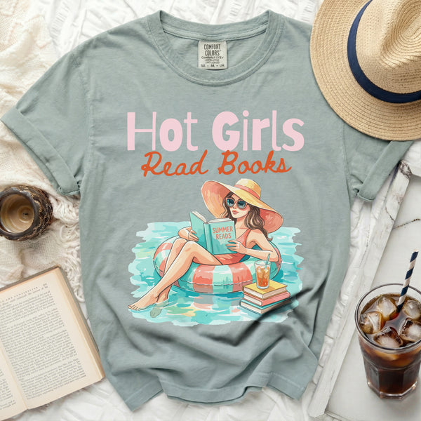 Hot Girls Read Books Tee in Bay