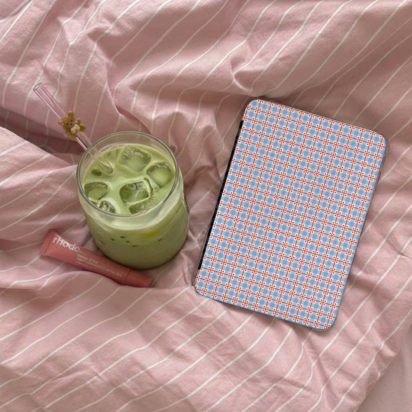 Stylish Blue and Red Checkerboard Patterned Tablet Cover