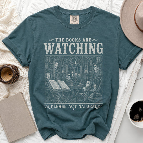Books Watching Tee in Blue Spruce
